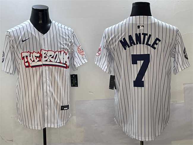 Mens New York Yankees #7 Mickey Mantle White Bronx Graffiti Vapor Limited Stitched Jersey
